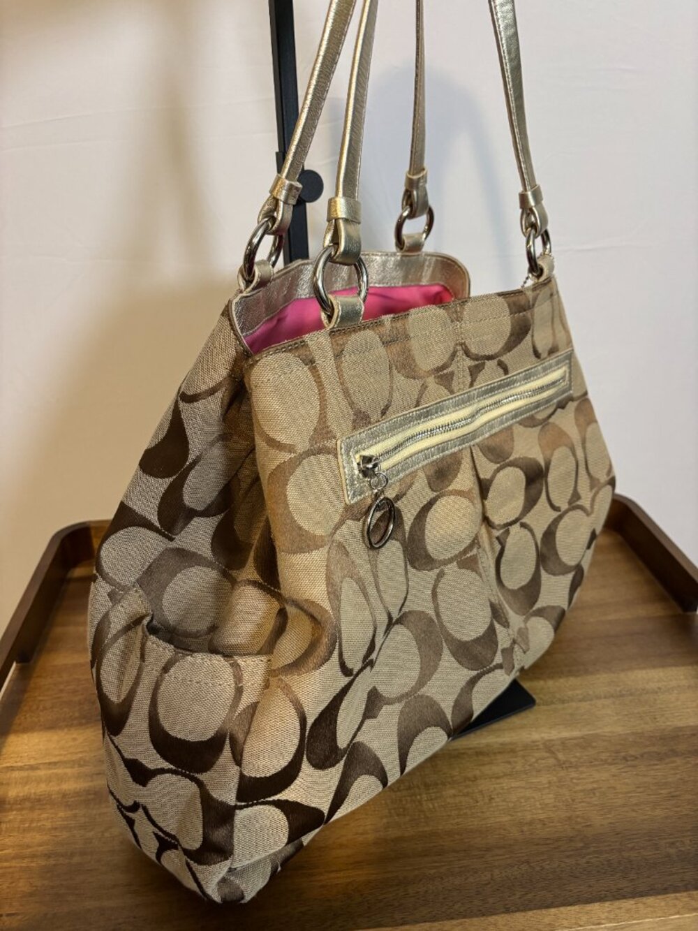 Coach Gabby Signature Khaki Metallic Gold XL Tote - Picture 3 of 11